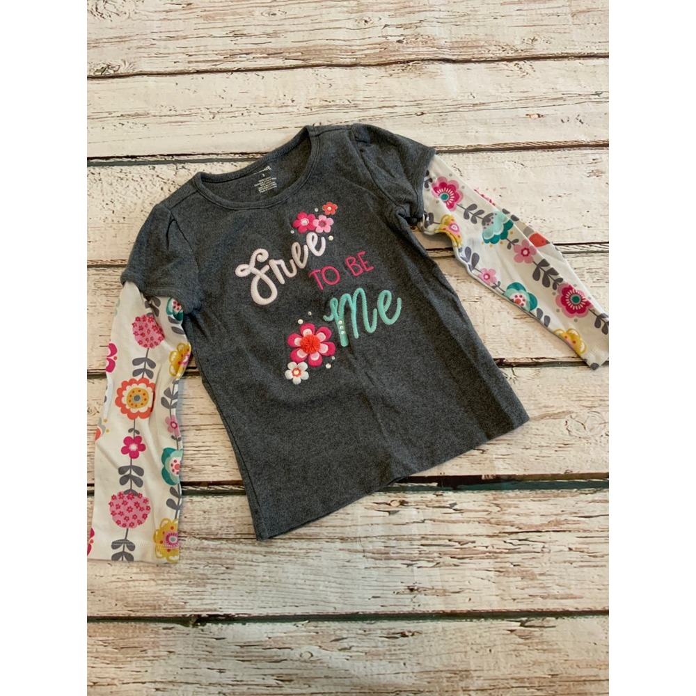 Gymboree Girls Size 5 Gray Free To Be Me Floral Layered Long Sleeve Shirt 2013